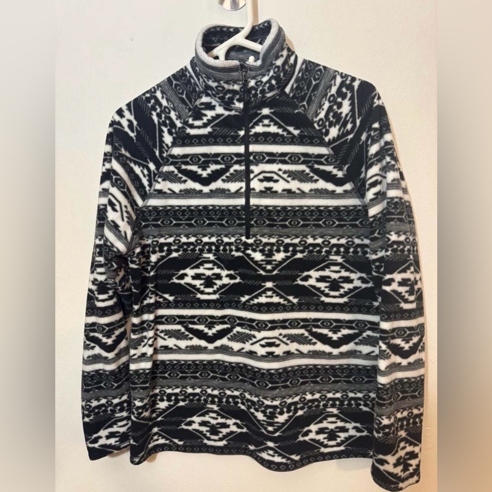 Eddie Bauer Women's Aztec Fleece 1/4 Zip Pullover Jacket Black/White